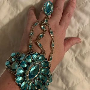 Hinge Cuff Bracelet with attached Ring Turquoise